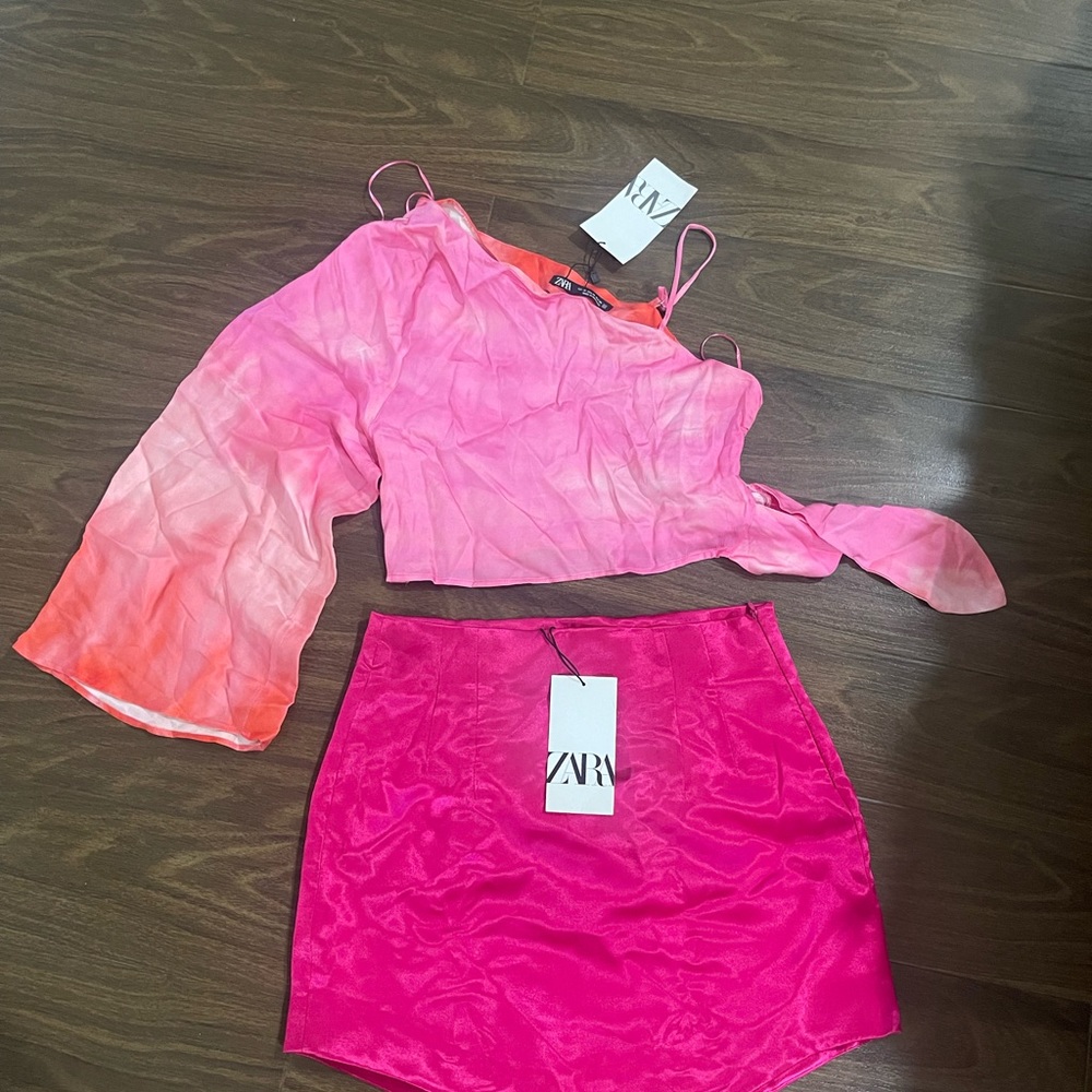 Zara blogger symmetrical pink skirt and blouse - Picture 4 of 8
